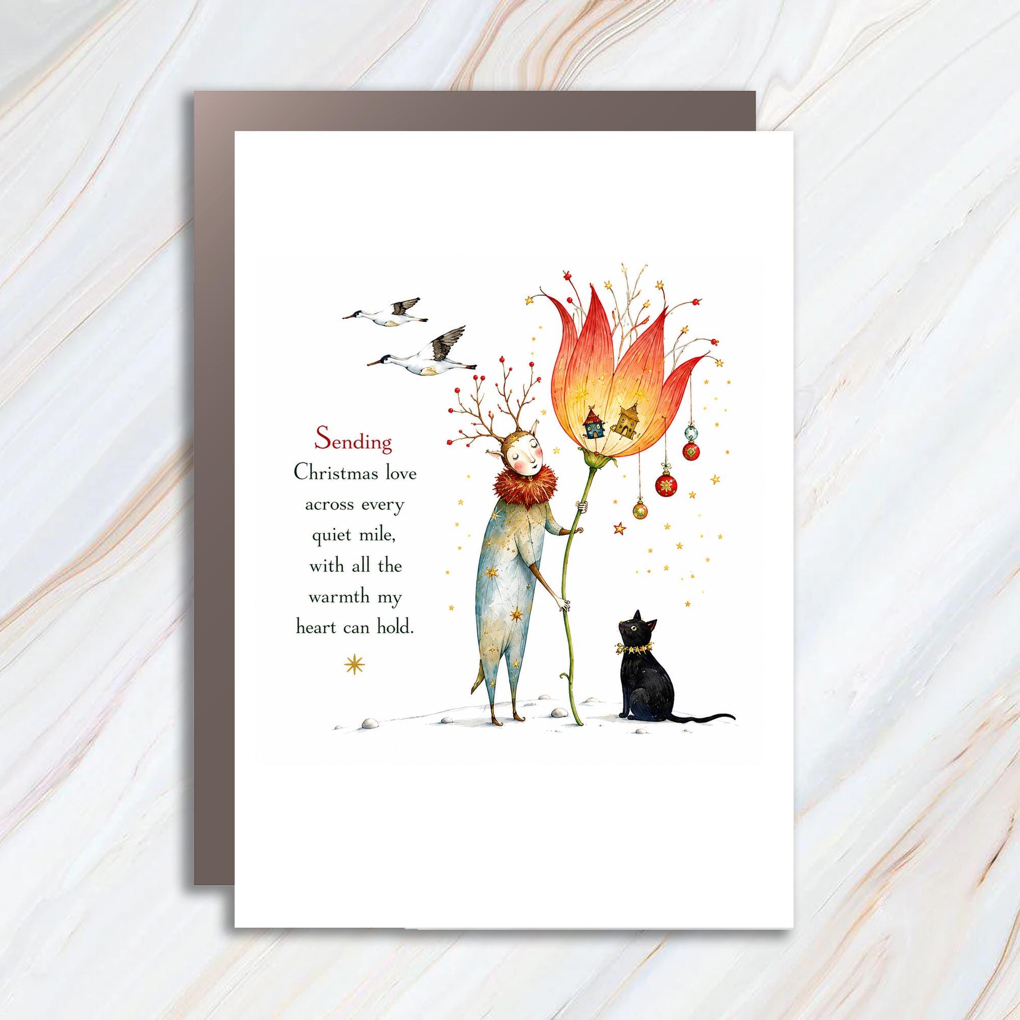 Sending Christmas Love Across Every Quiet Mile Christmas Card Whimsical Holiday Greeting Card For Friend Family Cute C1390