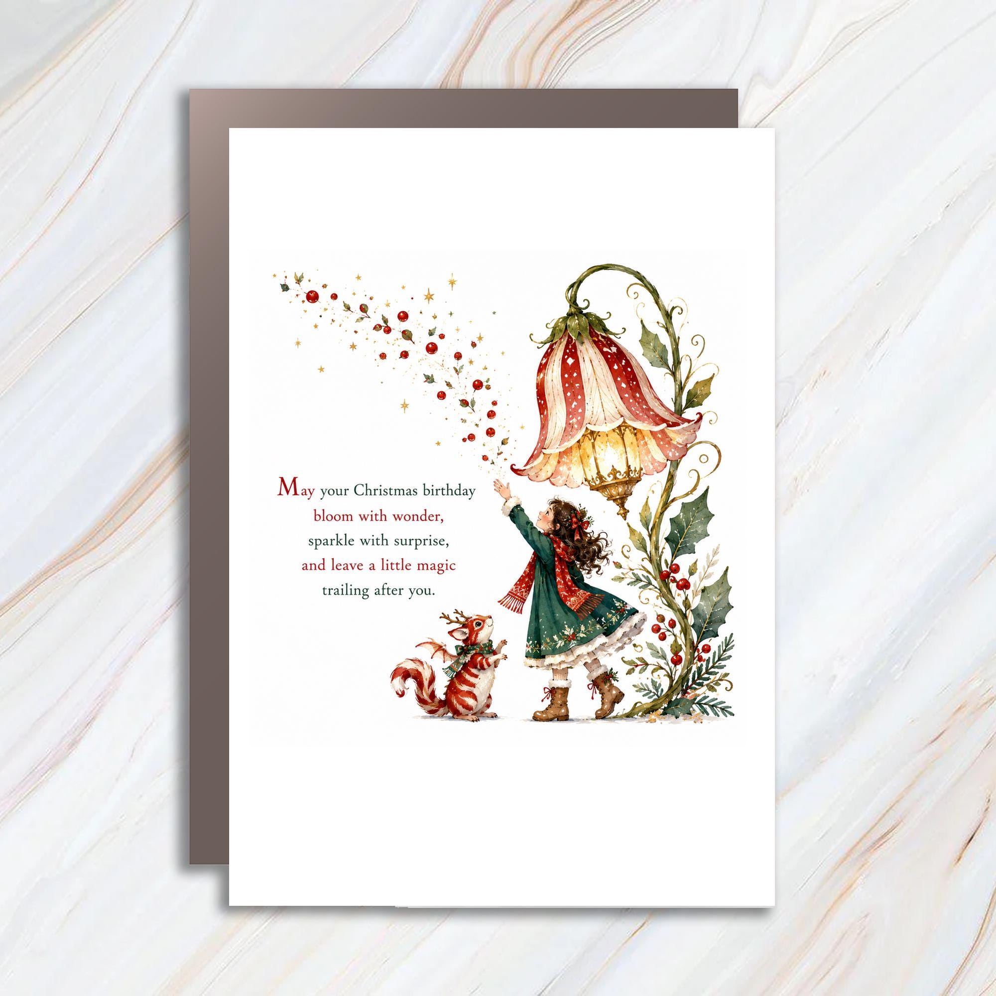 May Your Christmas Birthday Bloom With Wonder Christmas Birthday Card Magical Holiday Greeting Card For Her Cute Winter Scene C1391