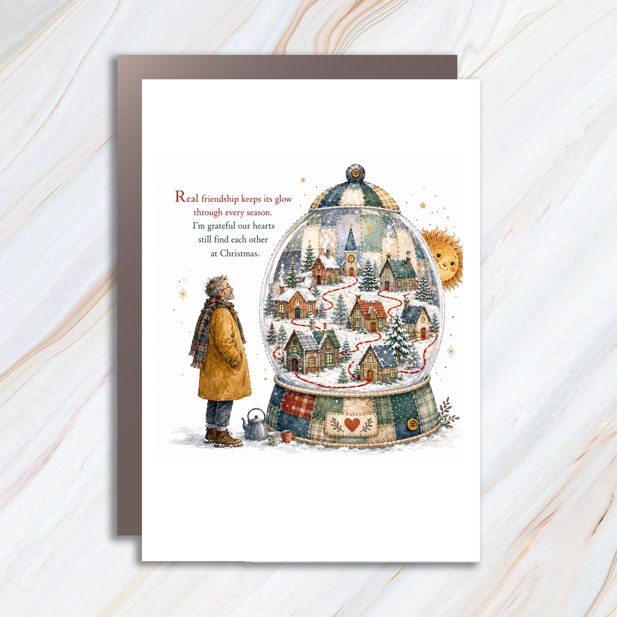 Real Friendship Keeps Its Glow Christmas Card Winter Village Scene Holiday Greeting Card For Friend Heartfelt Seasonal C1392