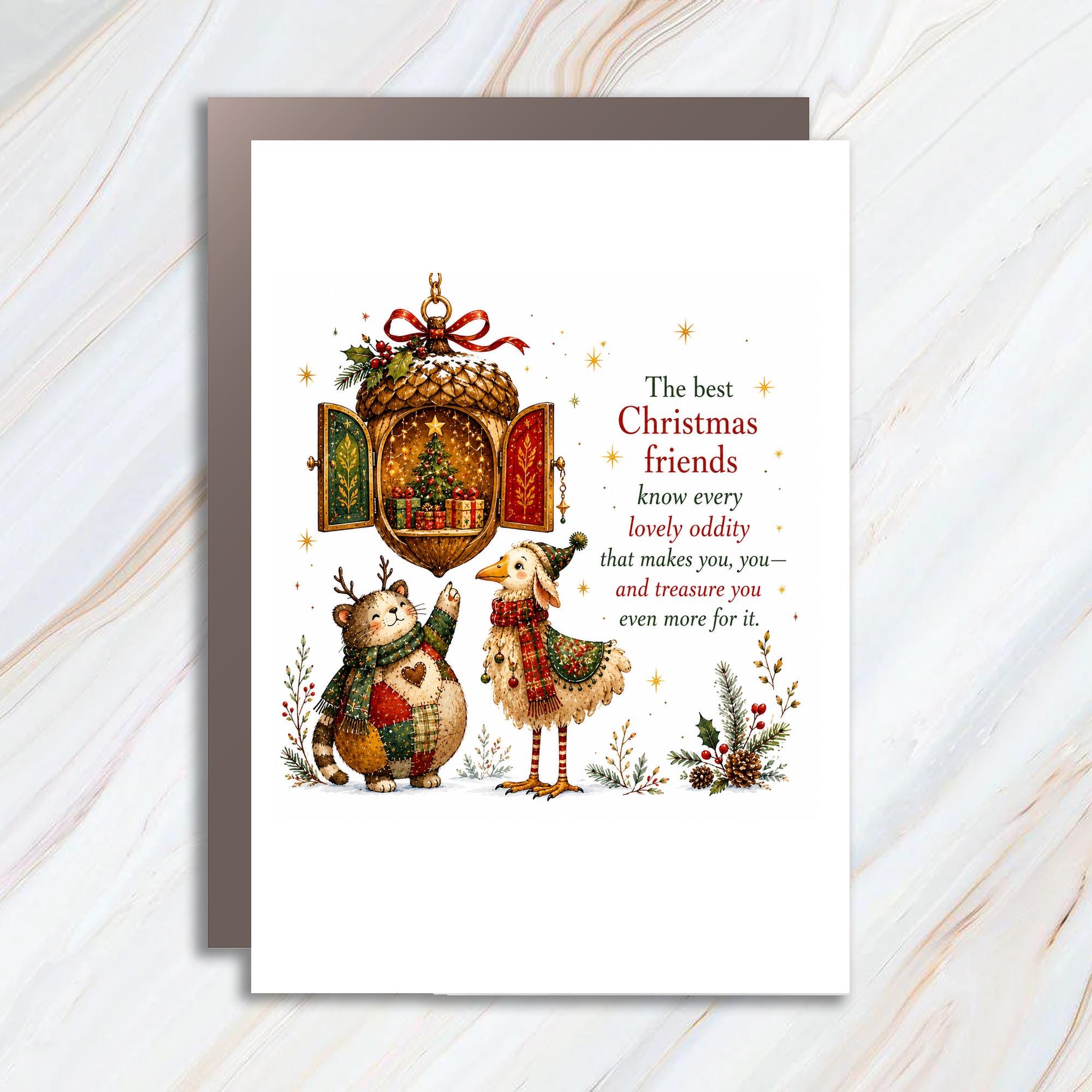 The Best Christmas Friends Festive Animals Christmas Card Cute Holiday Greeting Card For Friends With Tree And Gifts C1393