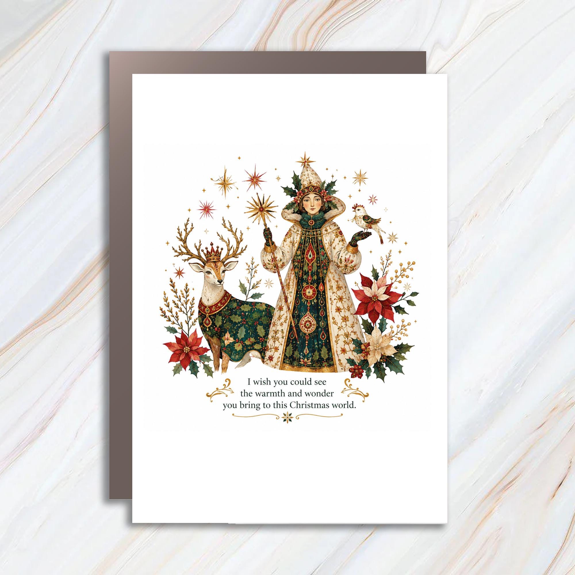 I Wish You Could See The Warmth And Wonder Christmas Card Festive Lady With Deer Holiday Greeting Card For Her C1370