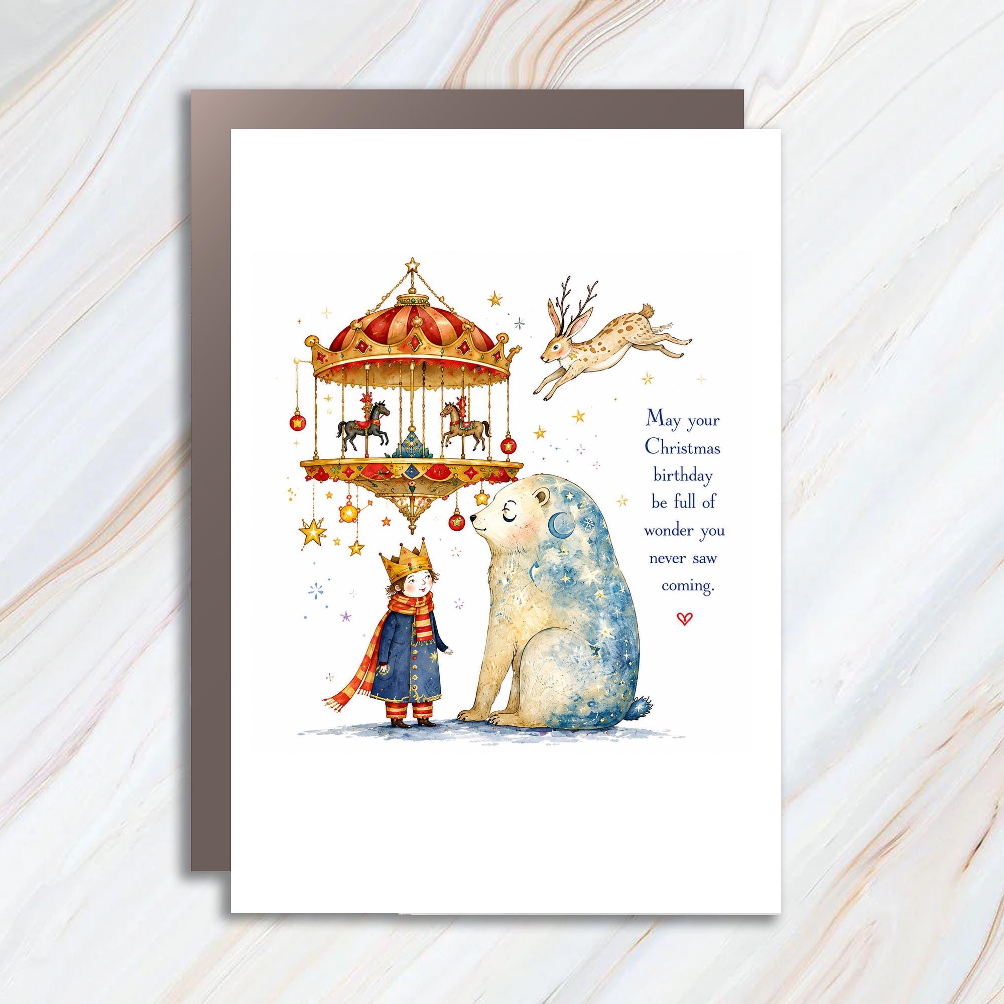 May Your Christmas Birthday Be Full Of Wonder Christmas Birthday Card For Kids Magical Holiday Greeting Card With Carousel C1397