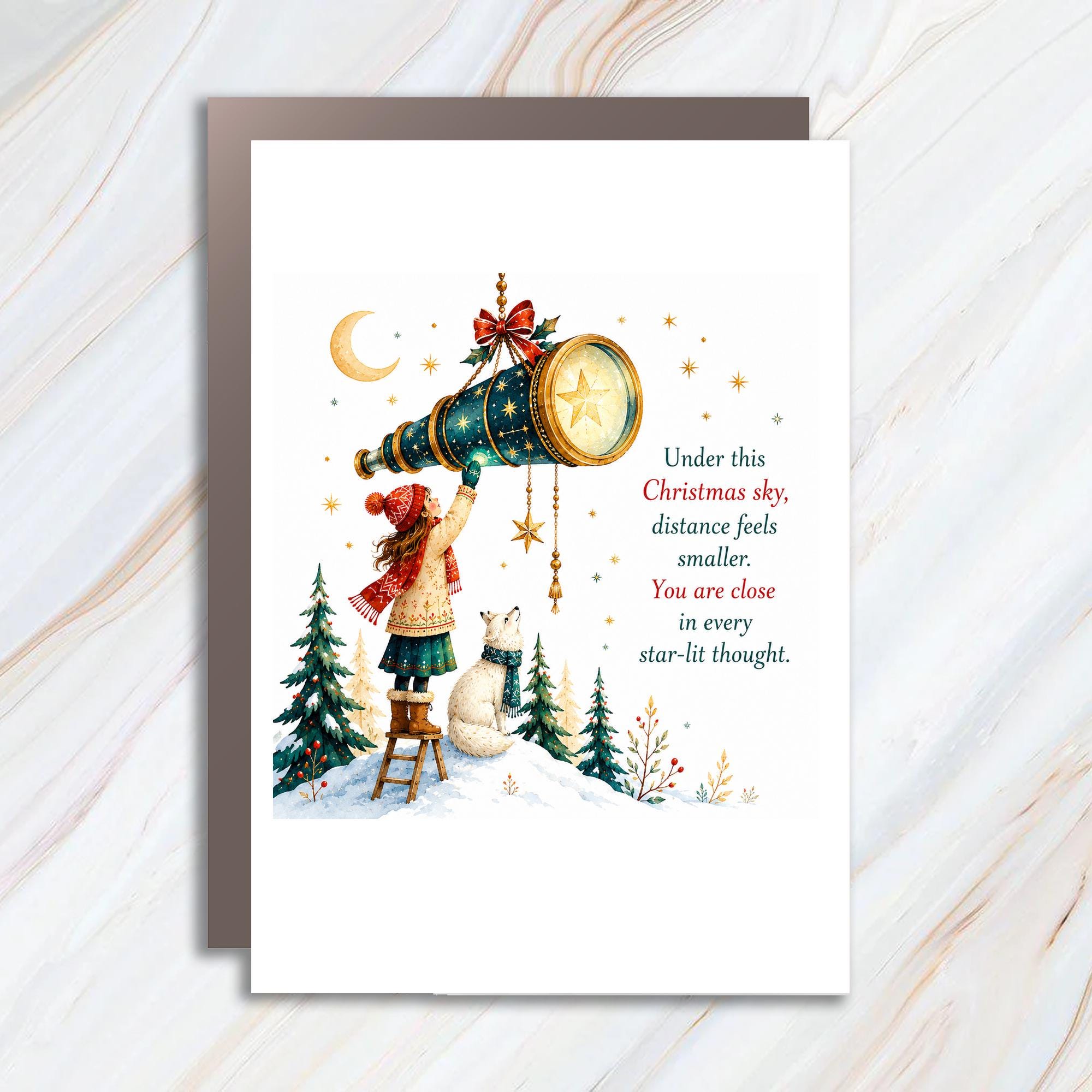 Under This Christmas Sky Distance Feels Smaller Christmas Card Holiday Greeting Card For Loved Ones Cute Winter Scene C1380
