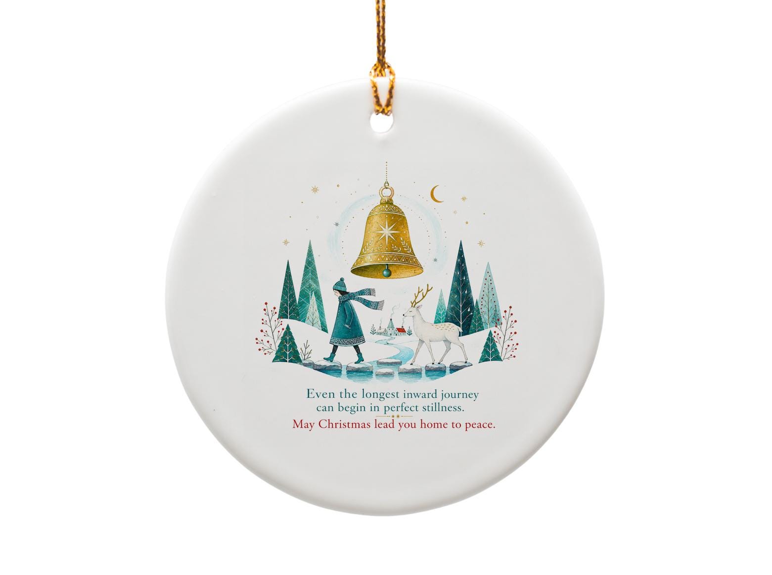 Even The Longest Inward Journey Christmas Ornament Winter Scene Bell Deer Holiday Decor Peaceful Home Gift O1361