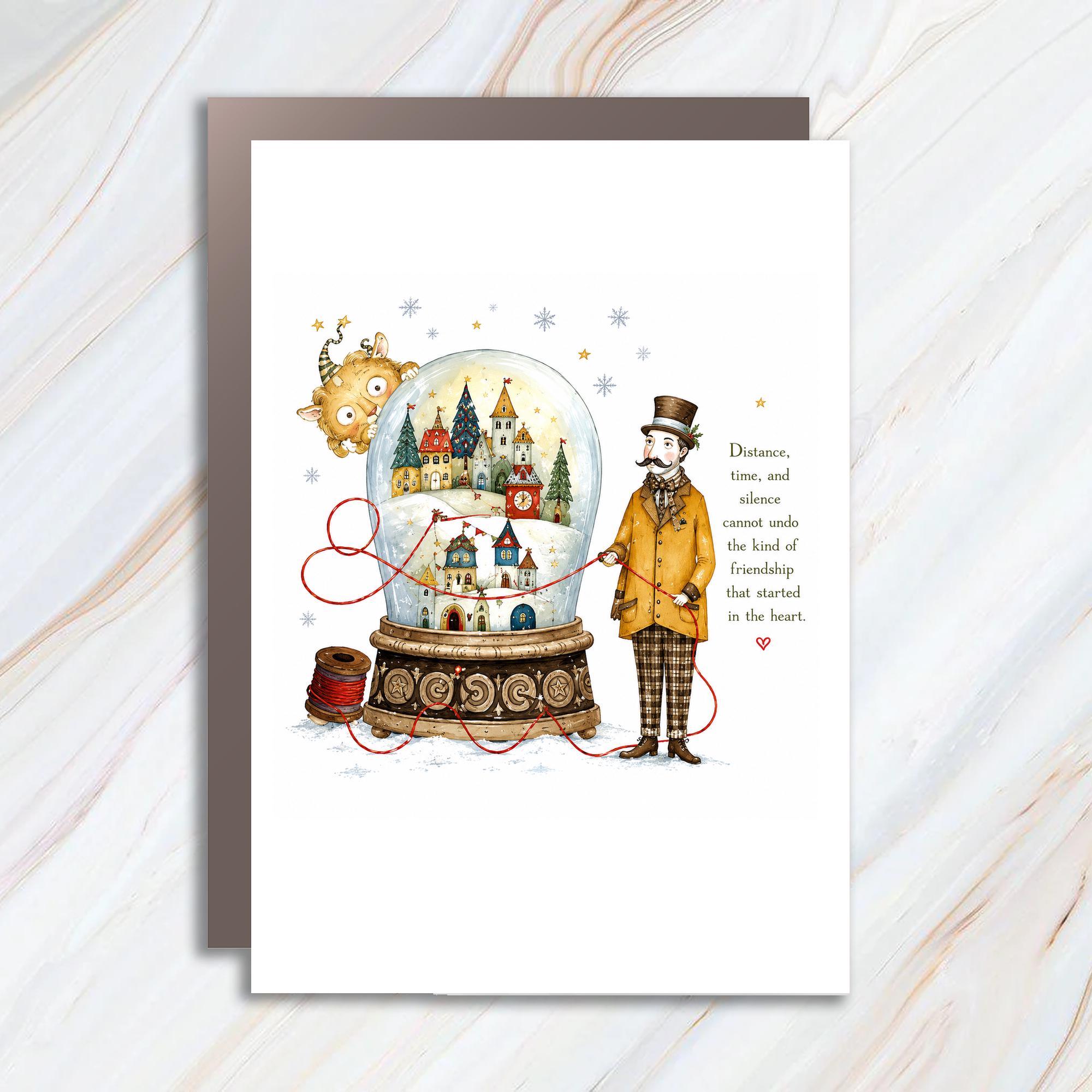 Distance, Time, And Silence Friendship Card Vintage Snow Globe Scene Cute Winter Greeting Card For Friend Heartfelt Message C1383
