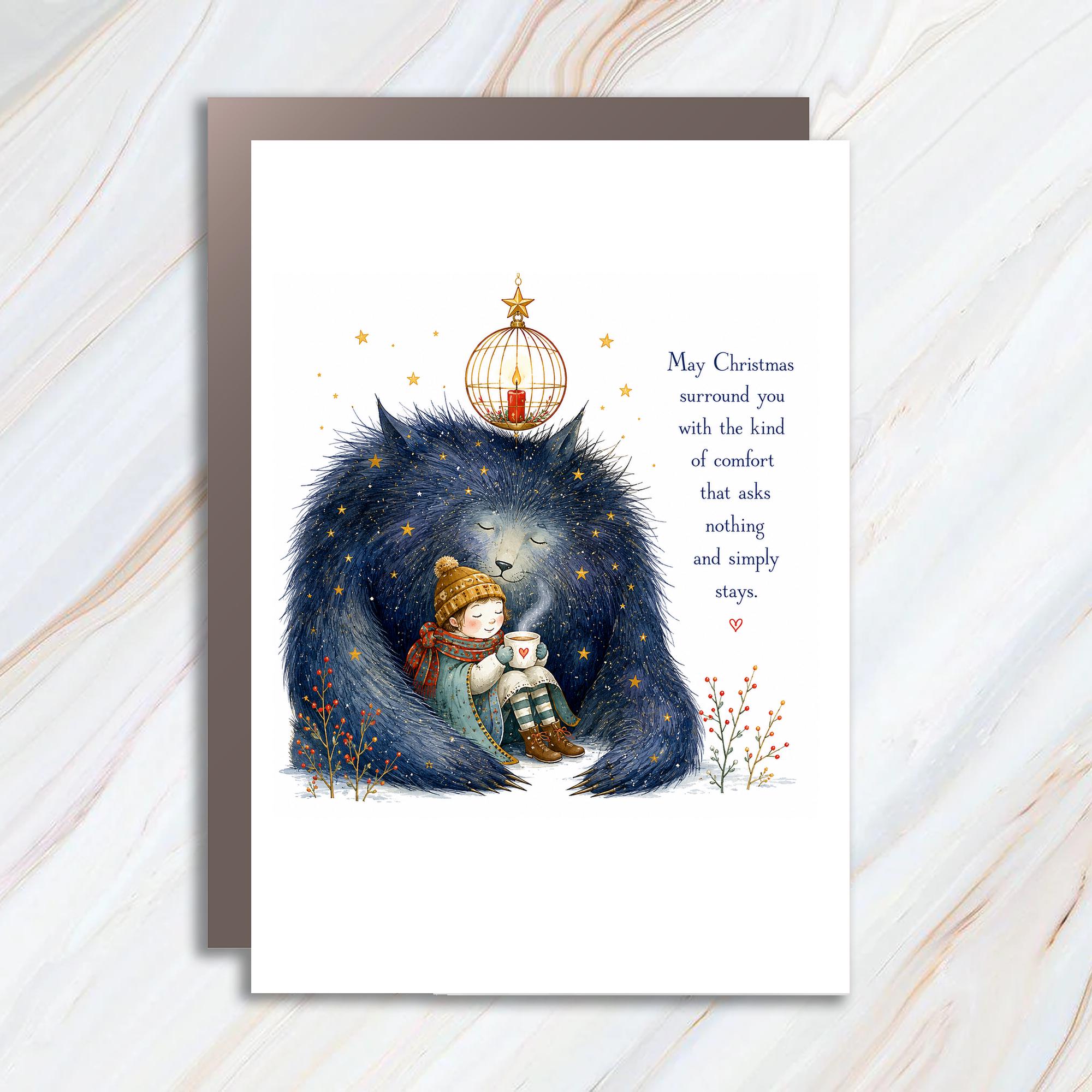 May Christmas Surround You Comfort Christmas Card Cozy Winter Scene Holiday Greeting Card For Friend Family Cute Bear C1387