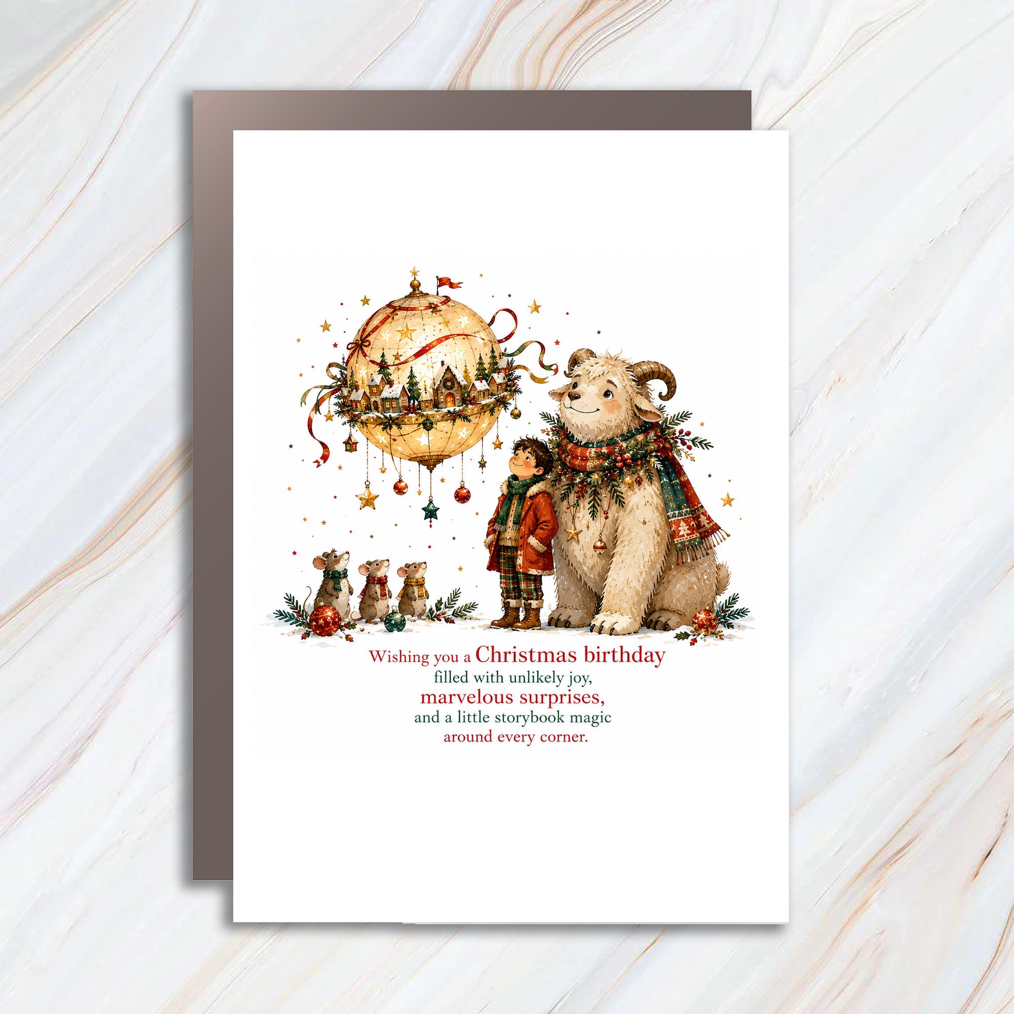Wishing You A Christmas Birthday Card Joyful Holiday Greeting Card For Kids Magical Festive Animals Cute Winter Scene C1394