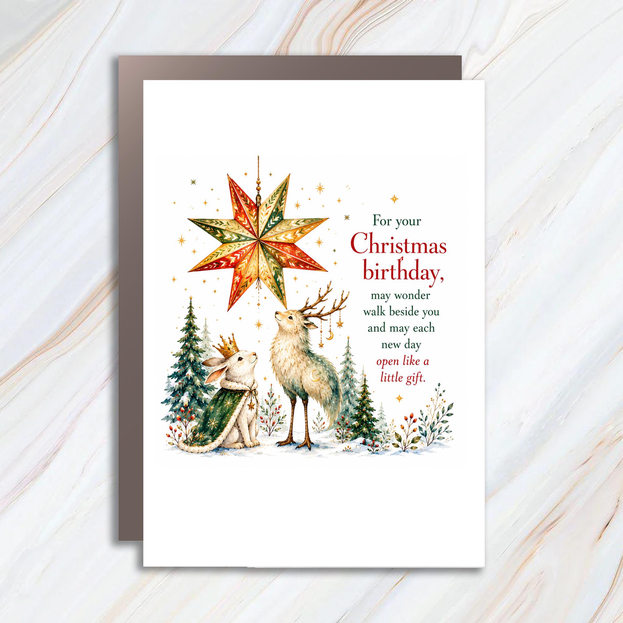 For Your Christmas Birthday May Wonder Walk Beside You Card Woodland Animals Star Christmas Birthday Card Cute C1395
