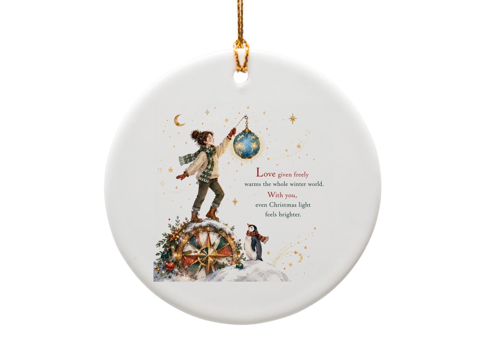 Love Given Freely Christmas Ornament Winter Holiday Decor Girl With Lantern Penguin Festive Decoration Gift O1374