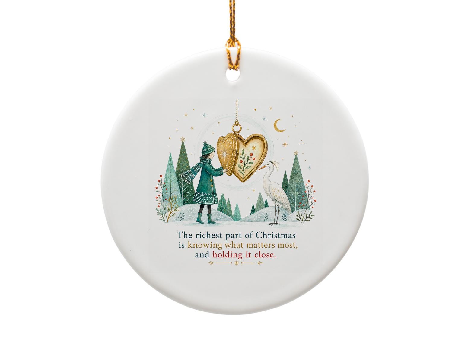 The Richest Part Of Christmas Ornament Heart Shaped Holiday Decor Winter Scene Festive Hanging Decoration Gift O1355