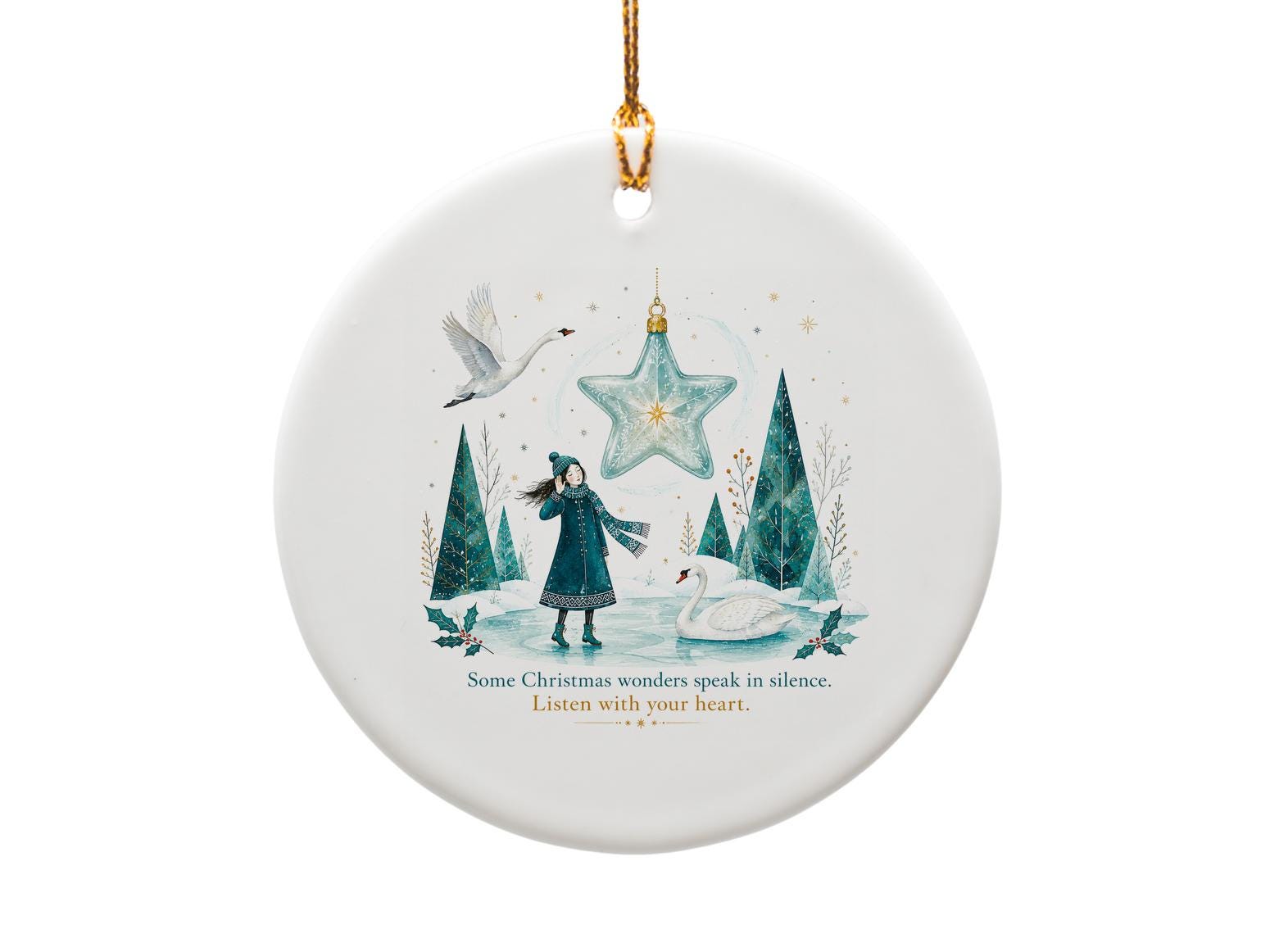 Some Christmas Wonders Speak In Silence Listen With Your Heart Ornament Winter Scene Star Holiday Decor Gift O1358