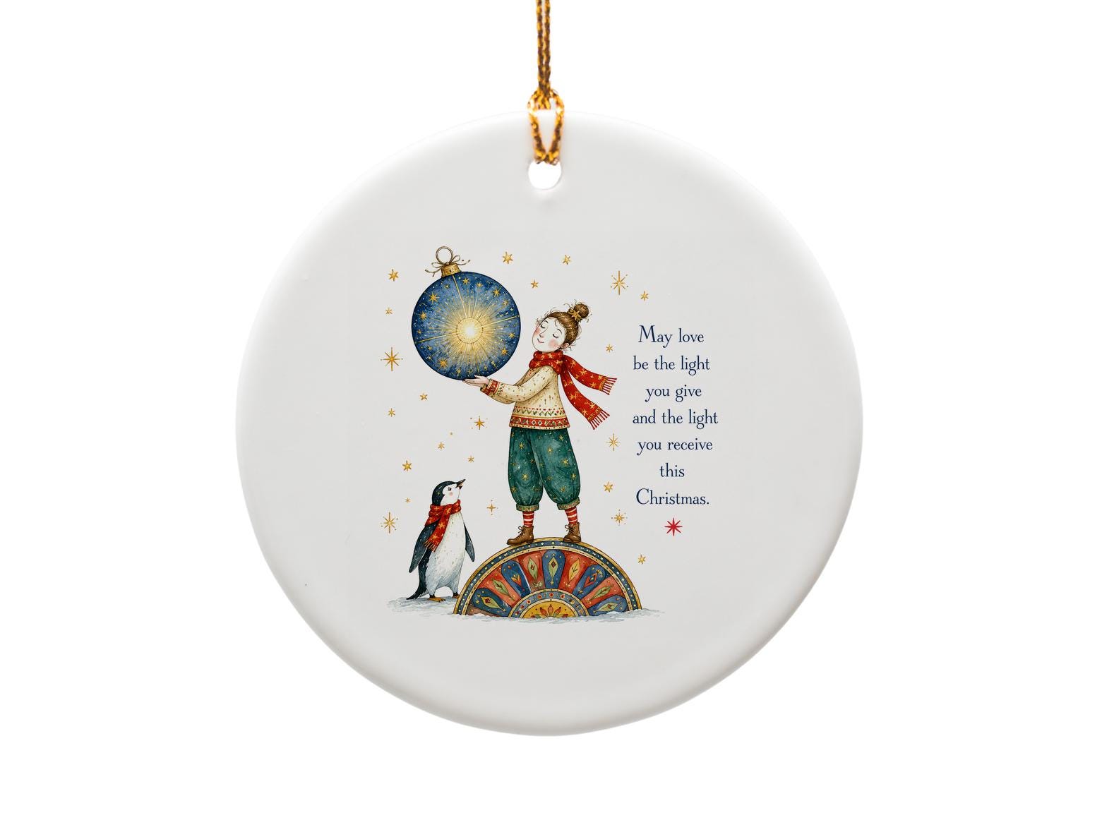 May Love Be The Light You Give Christmas Ornament Holiday Decor Festive Gift Winter Decoration Penguin Art O1389