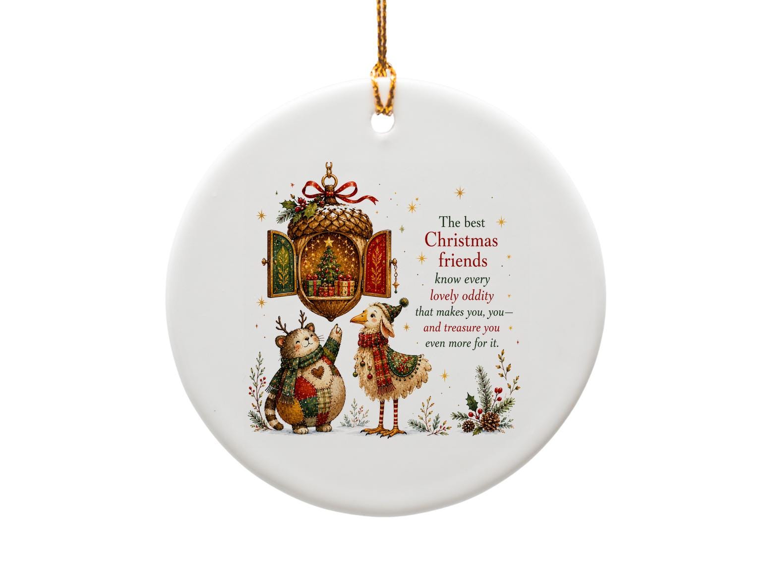 The Best Christmas Friends Ornament Festive Holiday Decor Cute Animal Acorn Shape Christmas Tree Decoration Gift O1393