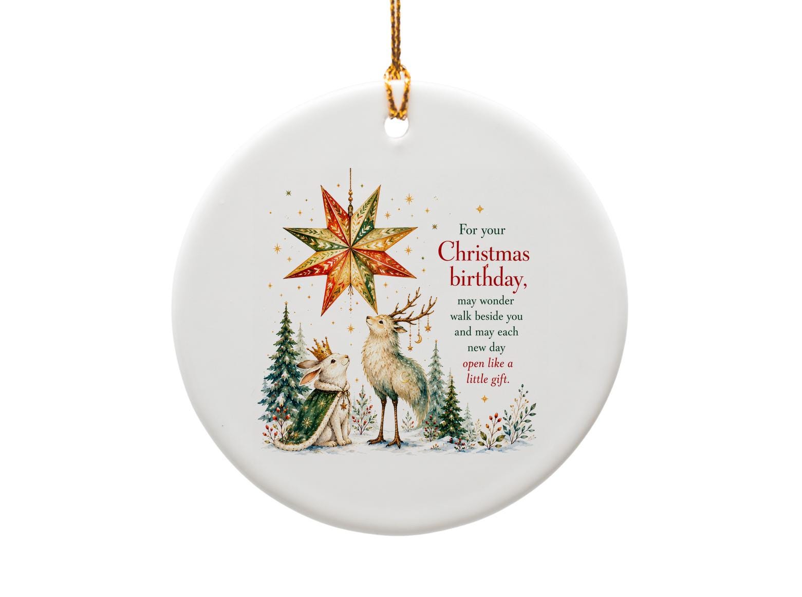 For Your Christmas Birthday Ornament Star With Rabbit And Reindeer Holiday Decor Festive Gift Winter Wonderland Decoration O1395