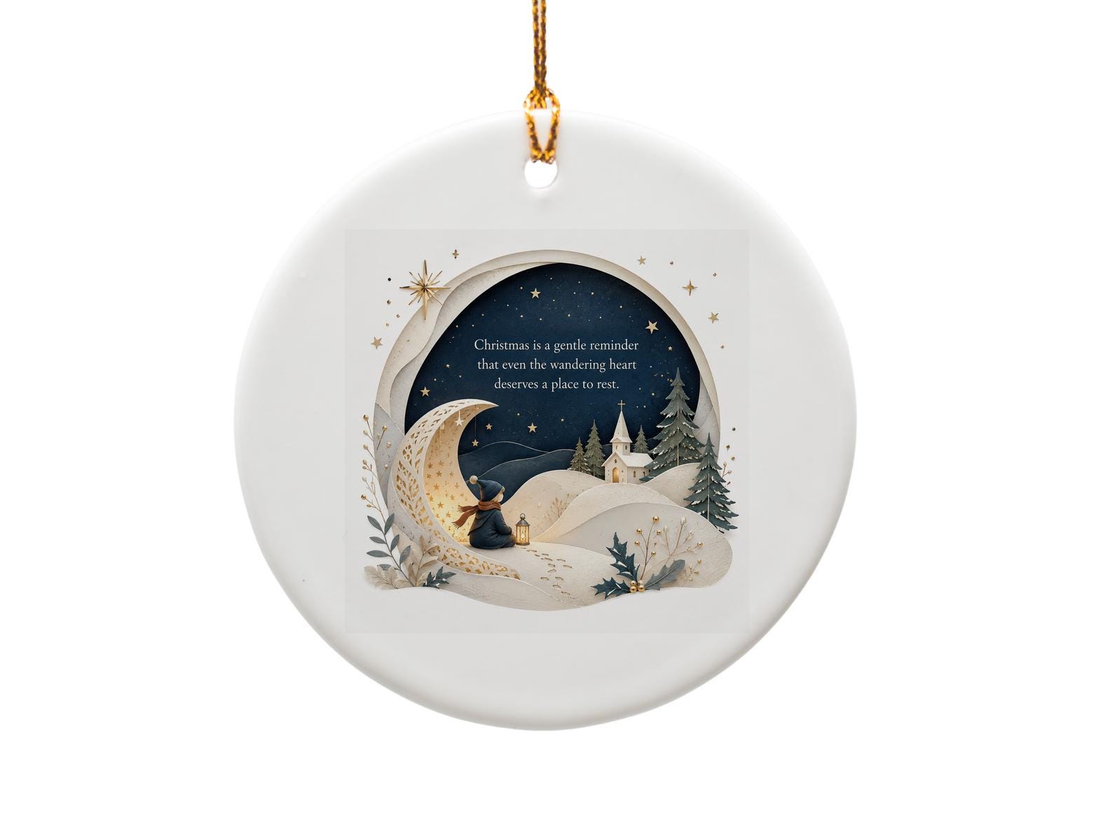 Christmas Is A Gentle Reminder Ornament Winter Scene Church Trees Holiday Decor Festive Home Decoration Gift O1367