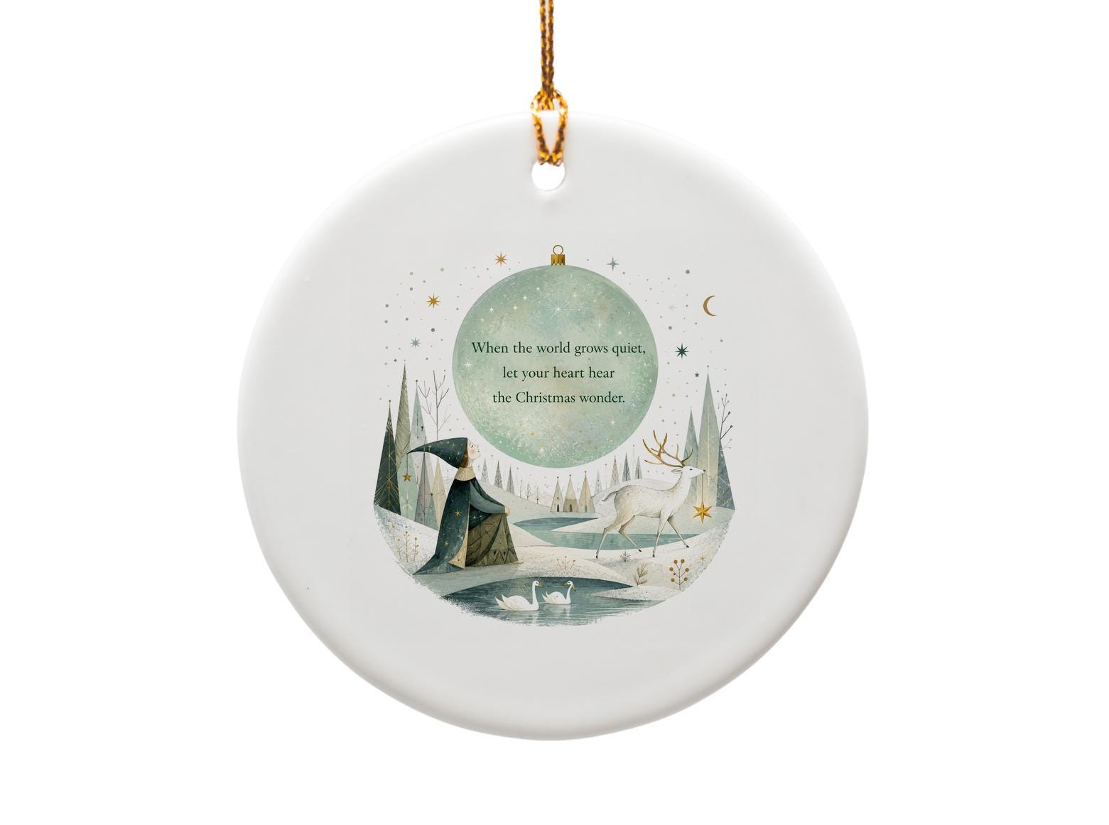 When The World Grows Quiet Christmas Ornament Winter Scene Deer Swans Holiday Decor Magical Christmas Gift O1371