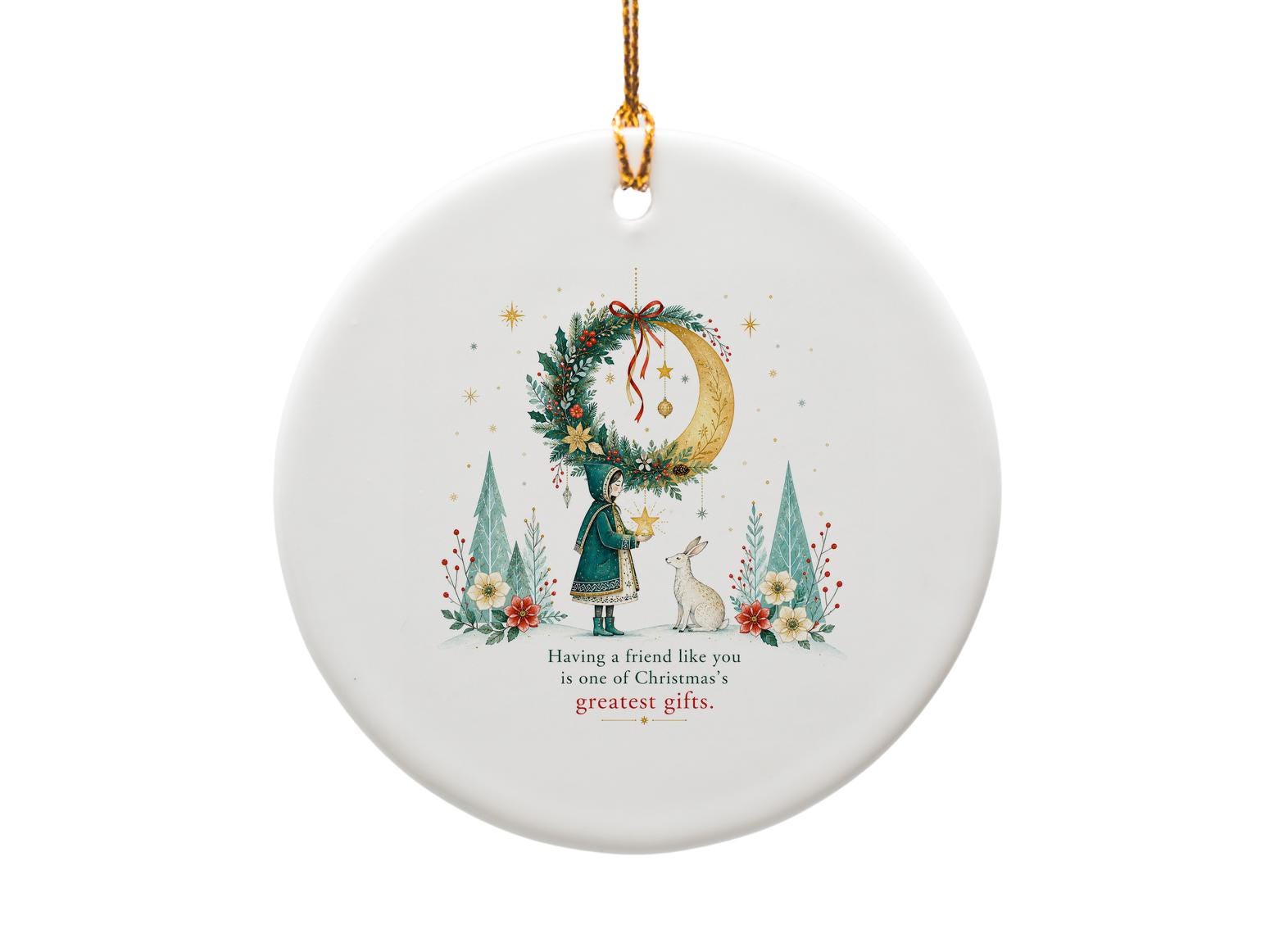 Having A Friend Like You Christmas Ornament Holiday Decor Gift Wreath Child Rabbit Festive Decoration Winter Scene O1372