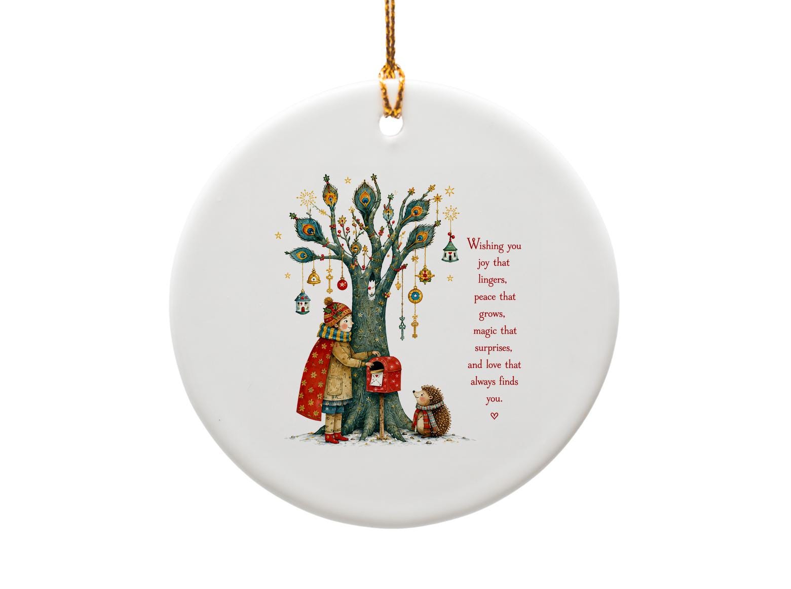 Wishing You Joy Christmas Ornament Winter Scene Child Mailbox Holiday Decor Peace Love Magic Festive Tree Decoration O1385