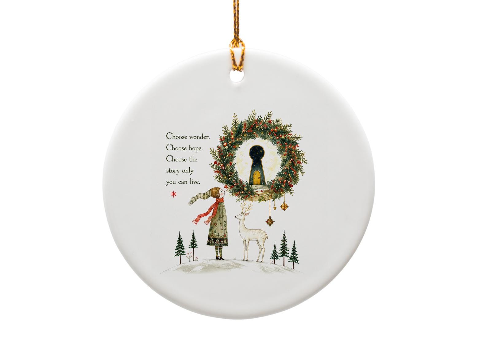 Choose Wonder Choose Hope Inspirational Christmas Ornament Holiday Decor Girl Deer Wreath Festive Home Decoration O1386