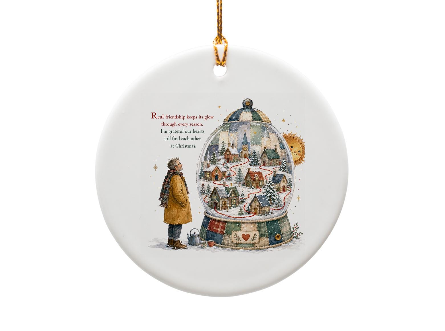 Real Friendship Keeps Its Glow Christmas Ornament Snow Globe Village Scene Holiday Decor Gift For Friend Winter Decoration O1392