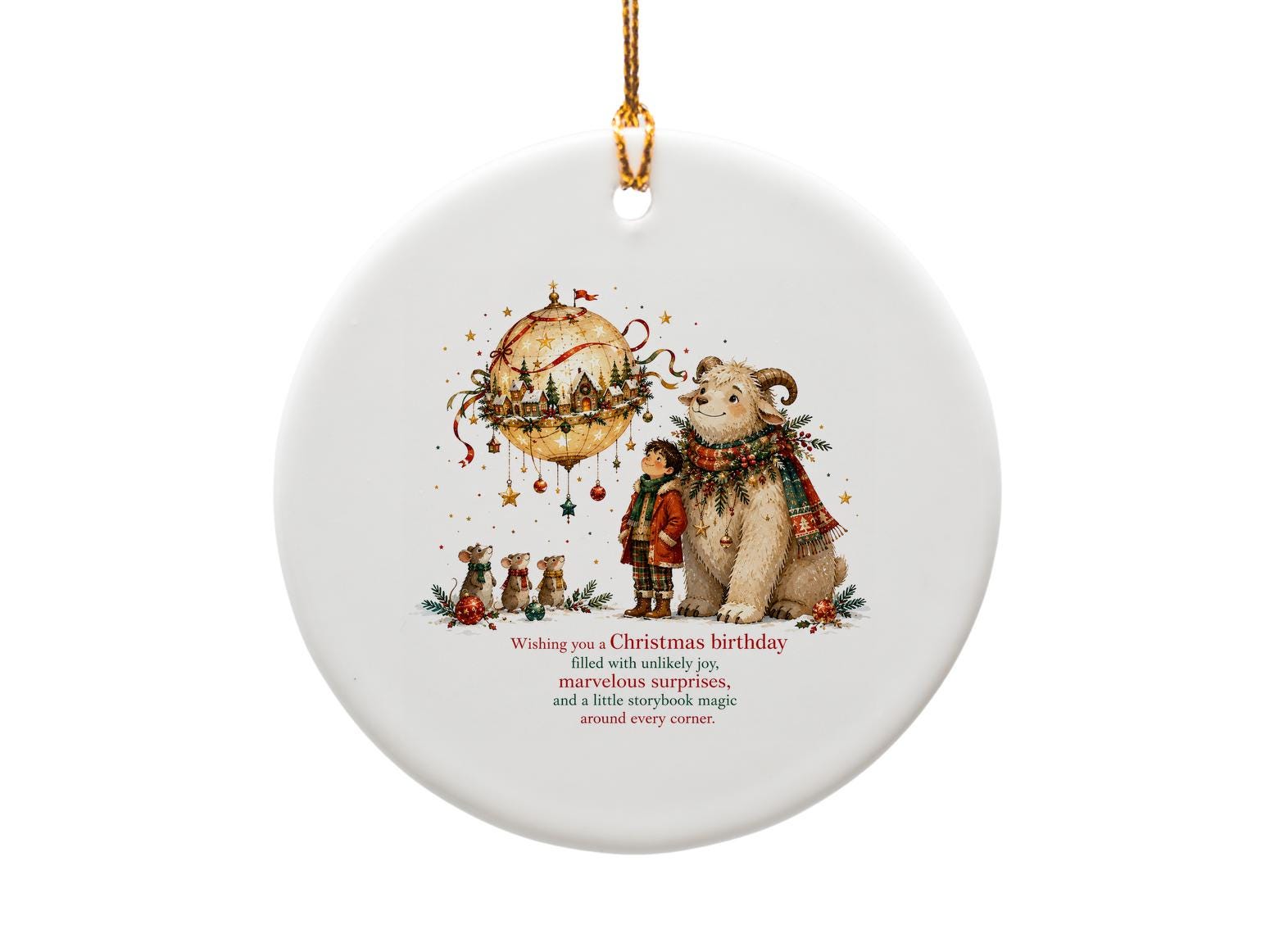 Wishing You A Christmas Birthday Ornament Joyful Holiday Decor Magical Storybook Scene Festive Gift For Kids O1394