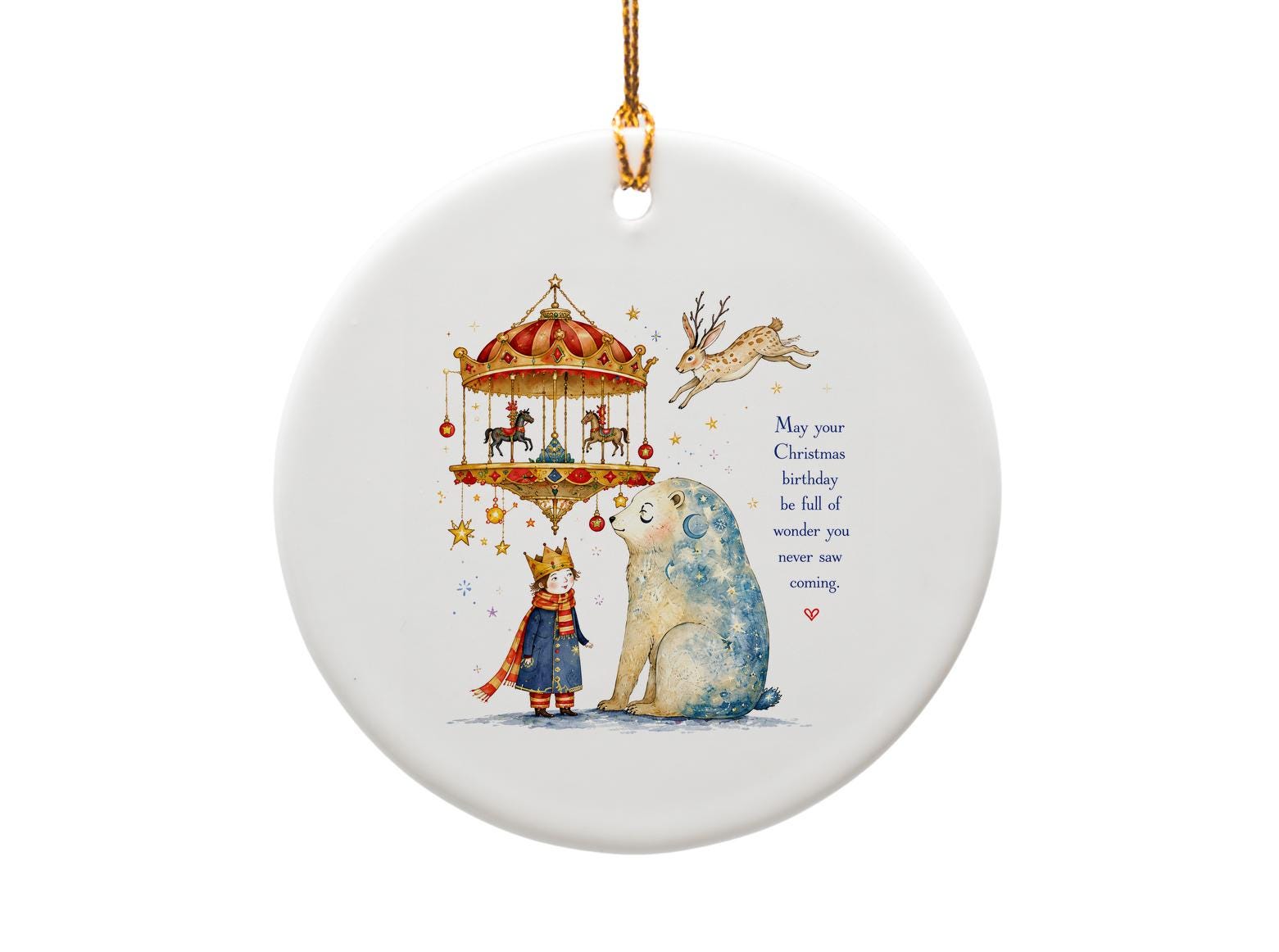 May Your Christmas Birthday Be Full Of Wonder Ornament Holiday Decor Carousel Polar Bear Child Festive Hanging Decoration O1397
