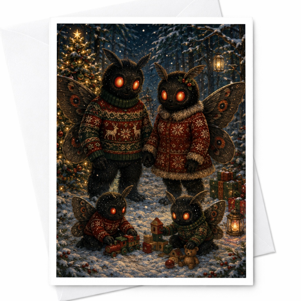 Moth Family Christmas Card Cute Festive Sweater Holiday Greeting Card For Family Winter Scene Woodland Creatures C6146