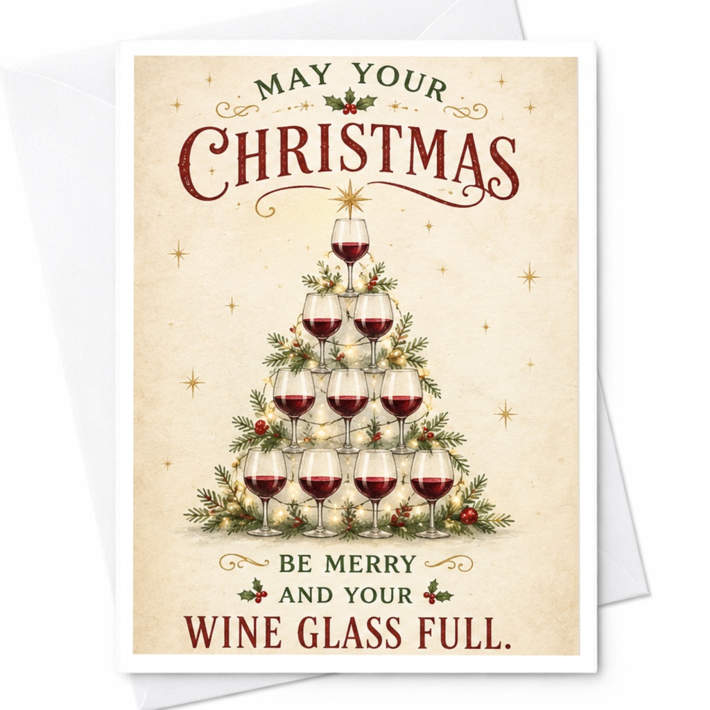 May Your Christmas Be Merry And Your Wine Glass Full Christmas Card Wine Lover Holiday Greeting Card Funny Festive Card C6152