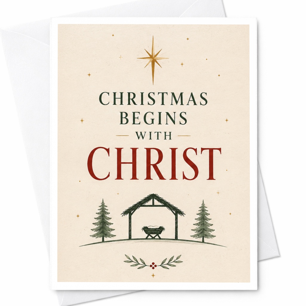 Christmas Begins With Christ Religious Christmas Card Nativity Scene Holiday Greeting Card Christian Faith Card For Family C6155