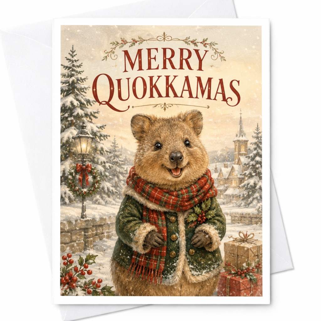 Merry Quokkamas Christmas Card Cute Quokka Holiday Greeting Card Winter Animal Illustration Festive Card For Animal Lover C6159
