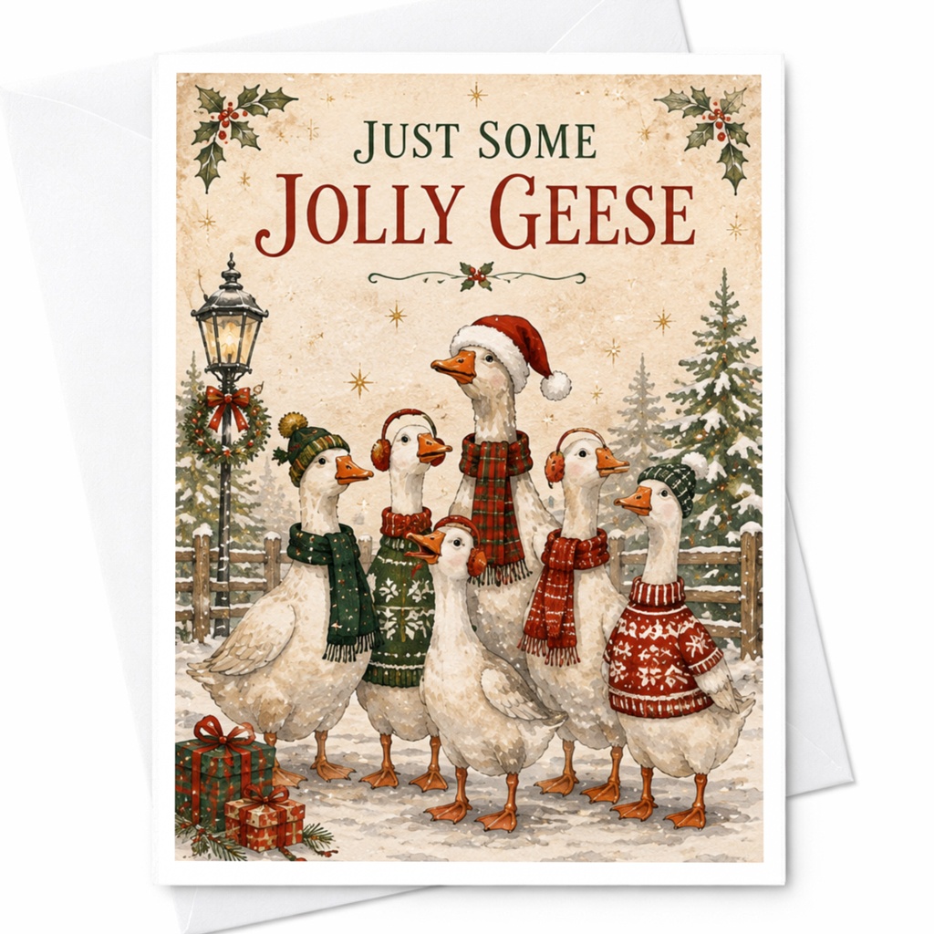 Just Some Jolly Geese Christmas Card Cute Holiday Greeting Card Geese In Winter Attire Festive Animal Card For Friends Family C6165