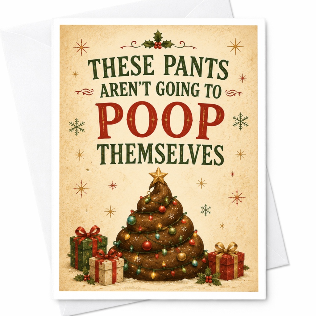 These Pants Aren't Going To Poop Themselves Funny Christmas Card Holiday Greeting Card For Friends Family C6179