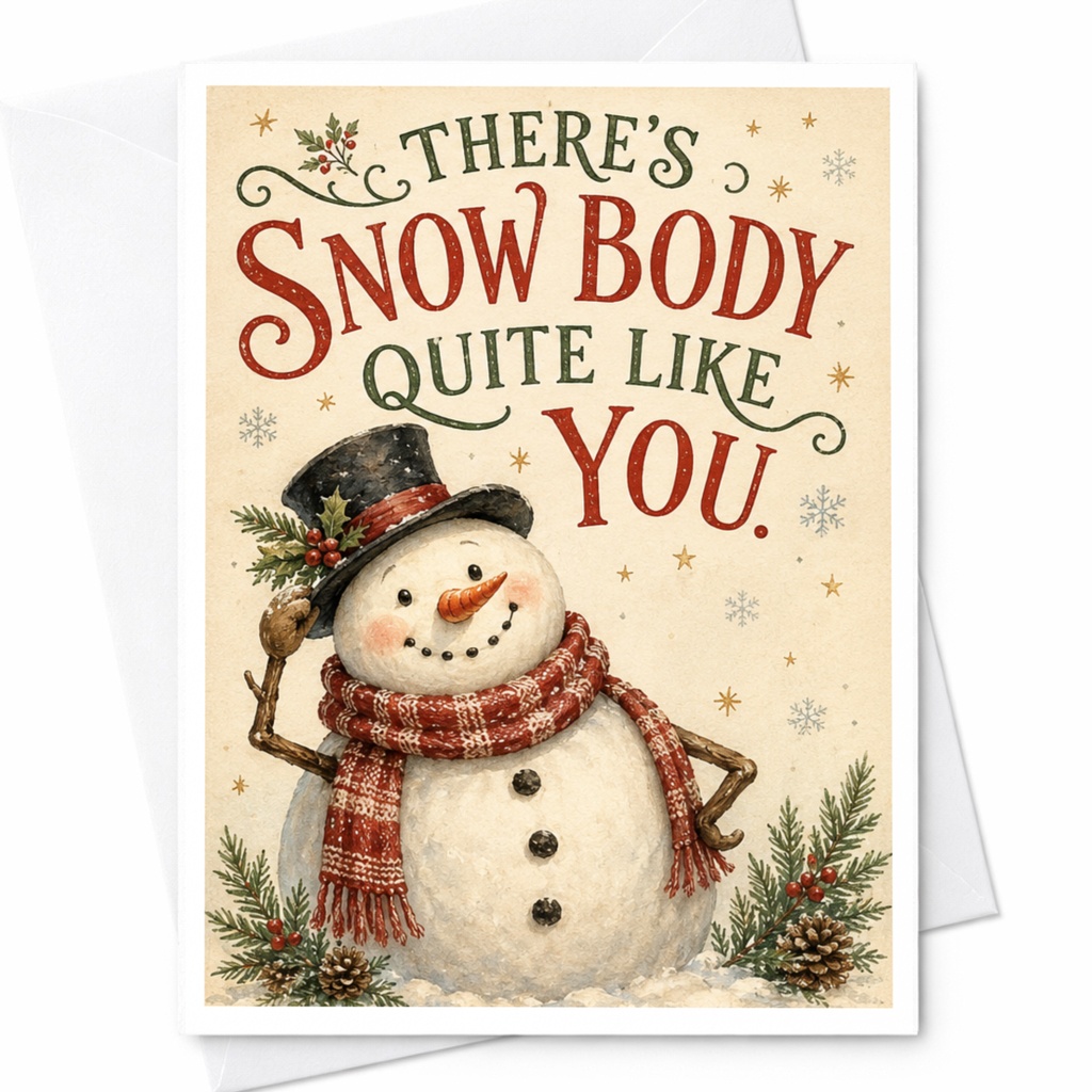 There's Snow Body Quite Like You Christmas Card Cute Snowman Holiday Greeting Card Winter Festive Card For Friend Family C6182