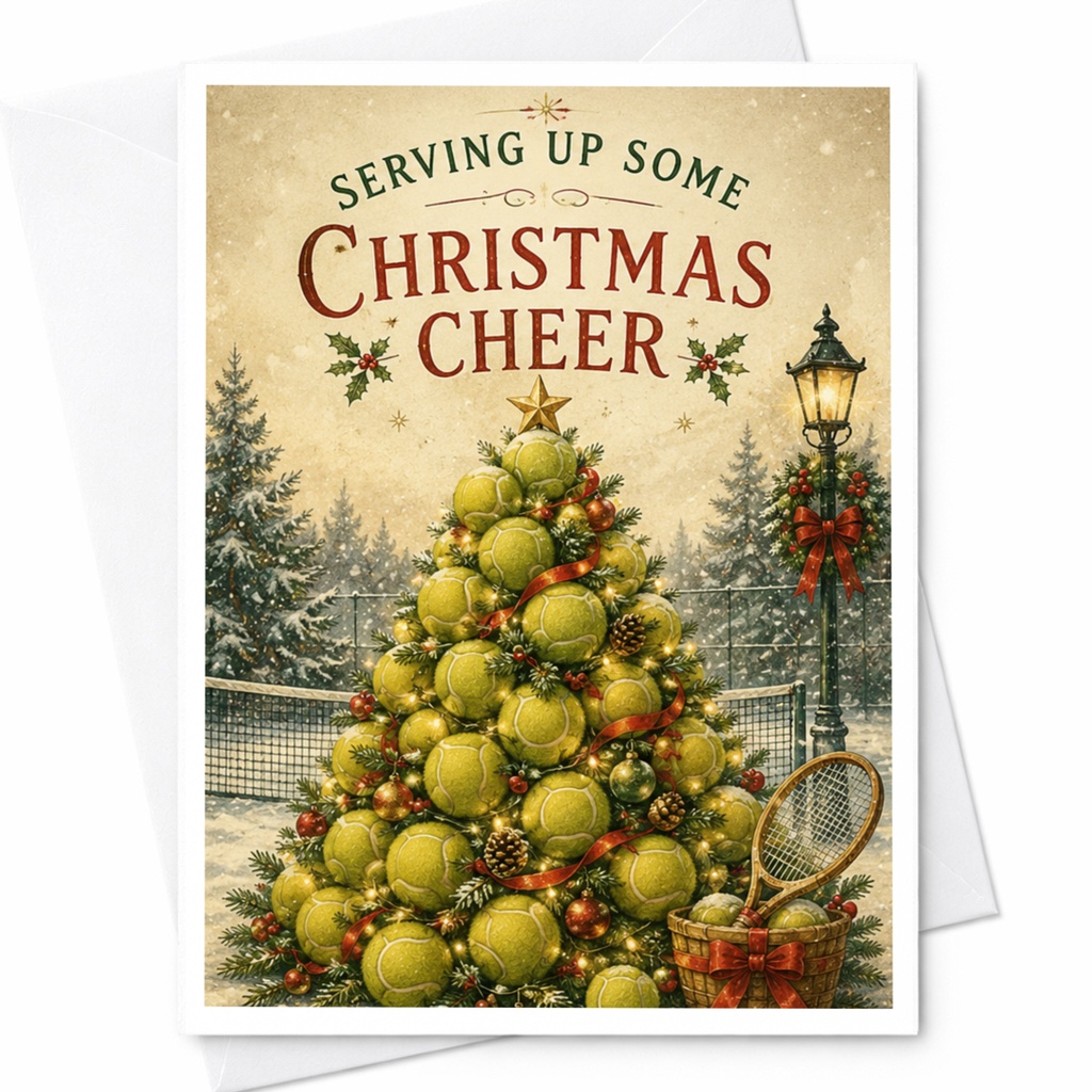 Serving Up Some Christmas Cheer Tennis Ball Christmas Card Festive Holiday Greeting Card For Tennis Lover Sports Enthusiast C6186