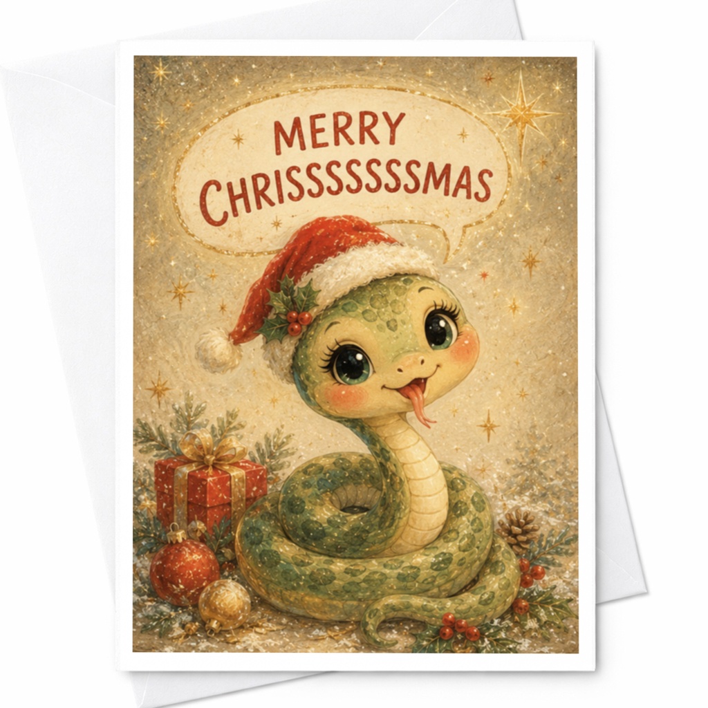 Merry Chrisssssssmas Cute Snake Christmas Card Adorable Holiday Greeting Card Animal Lover Festive Card With Santa Hat C6189