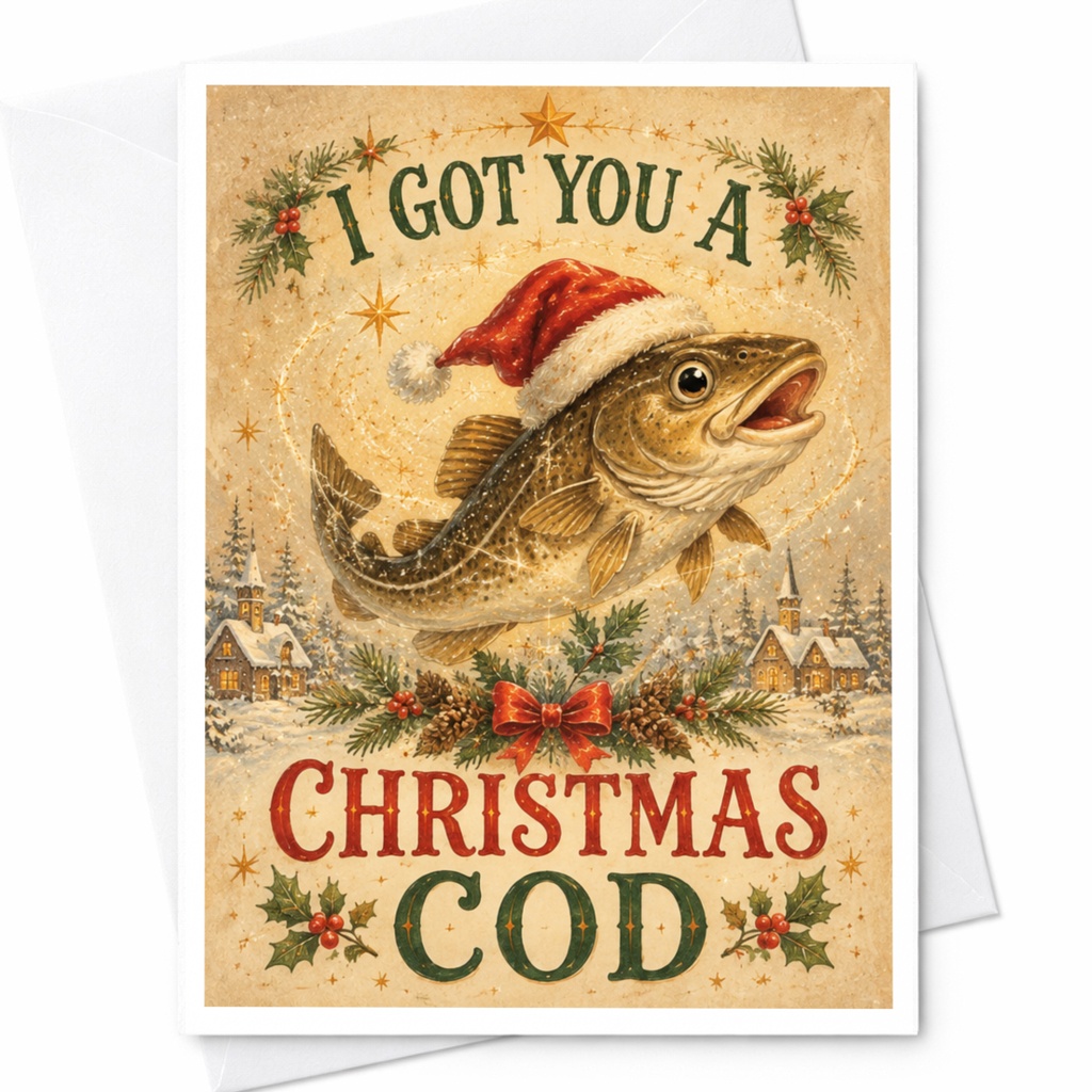 I Got You A Christmas Cod Funny Christmas Card Fish With Santa Hat Holiday Greeting Card For Him Her Cute Festive C6191