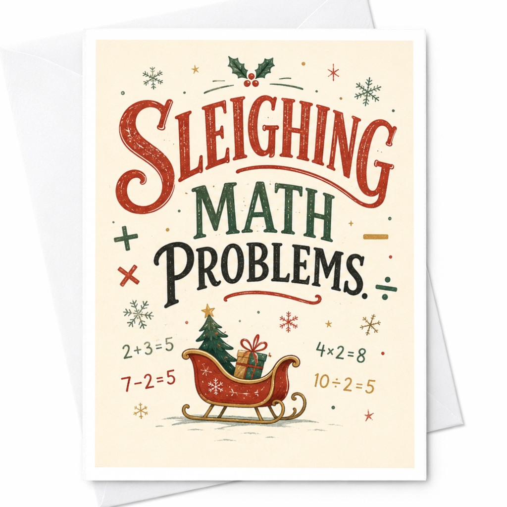 Sleighing Math Problems Funny Christmas Card Holiday Greeting Card For Teacher Math Lover Cute Festive Card C6205