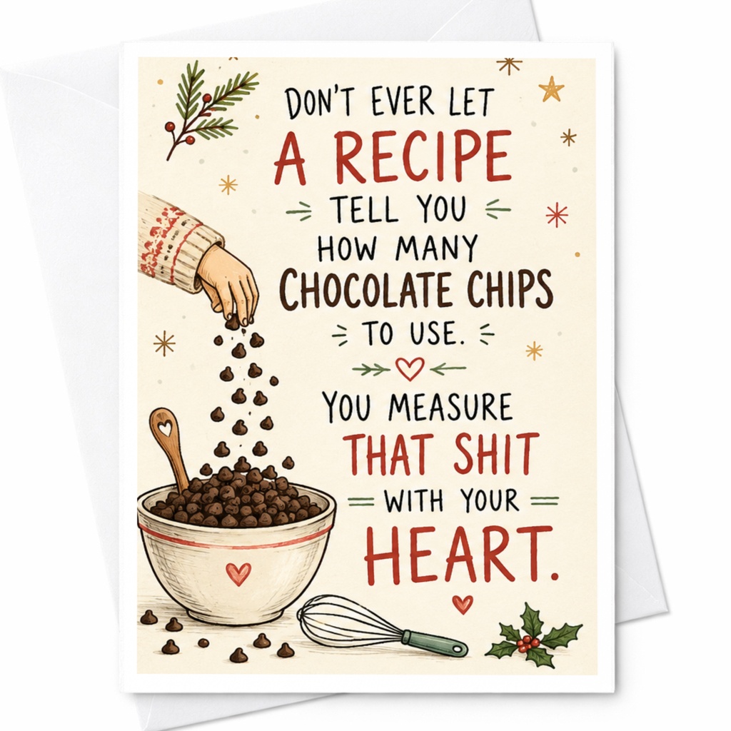 Don't Ever Let A Recipe Tell You How Many Chocolate Chips To Use Funny Greeting Card Baking For Friend Cute Everyday Card C6209
