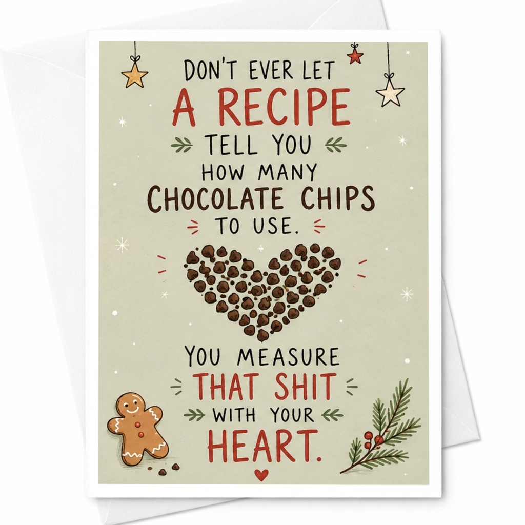 Don't Ever Let A Recipe Tell You How Many Chocolate Chips To Use Funny Greeting Card Chocolate Lover Cute Baking Card C6210