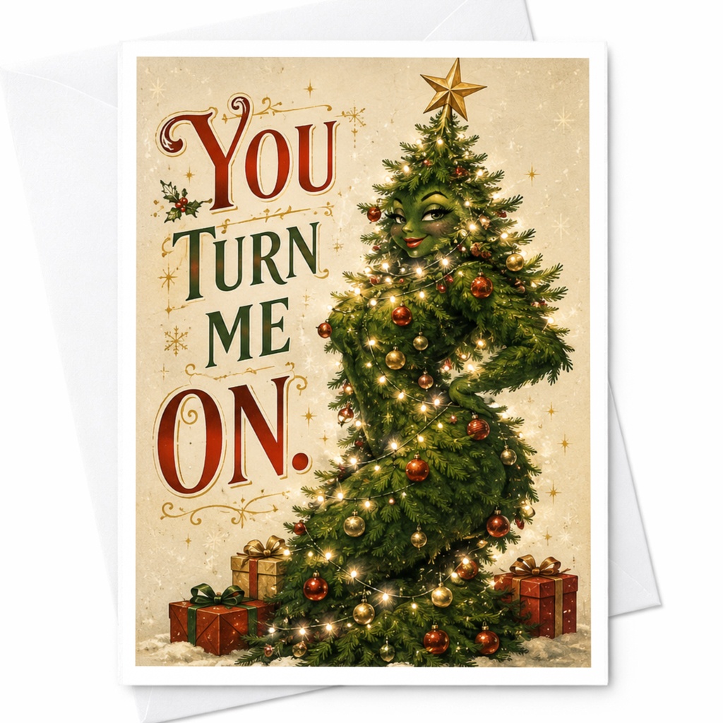 You Turn Me On. Funny Christmas Card Holiday Greeting Card For Her Cute Christmas Tree Lights Ornament C6230