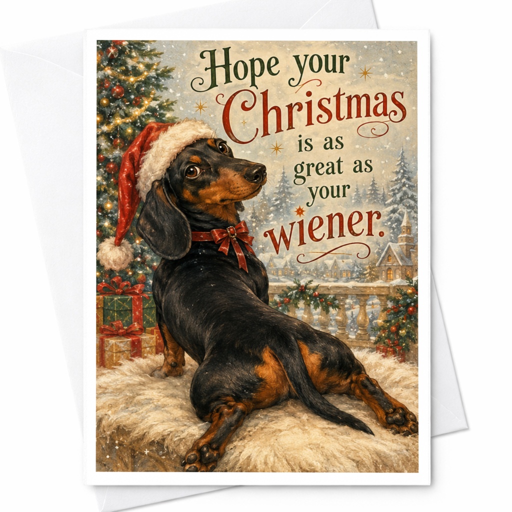 Hope Your Christmas Is As Great As Your Wiener Funny Christmas Card Dachshund Dog Lover Holiday Card Cute Santa Hat C6232