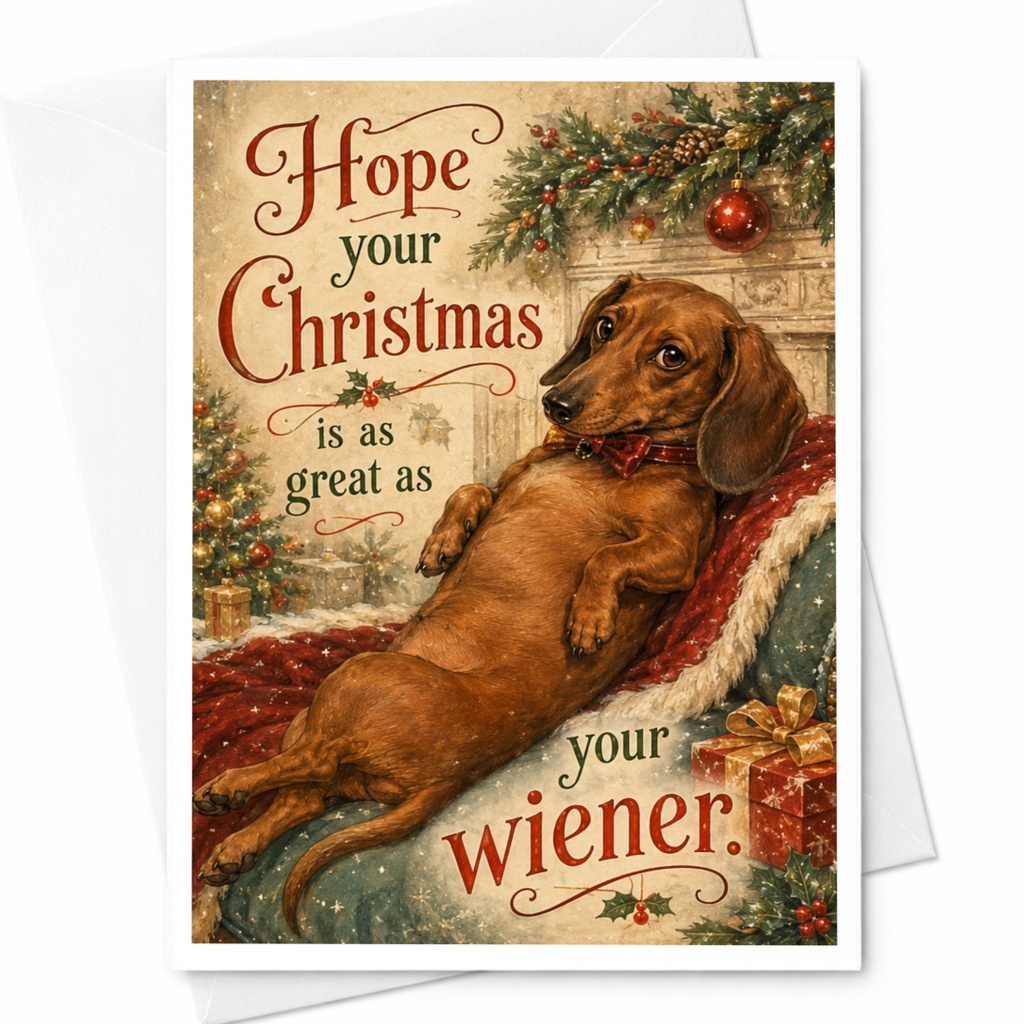 Hope Your Christmas Is As Great As Your Wiener Funny Christmas Card Dachshund Dog Lover Holiday Greeting Card Cute Animal C6233