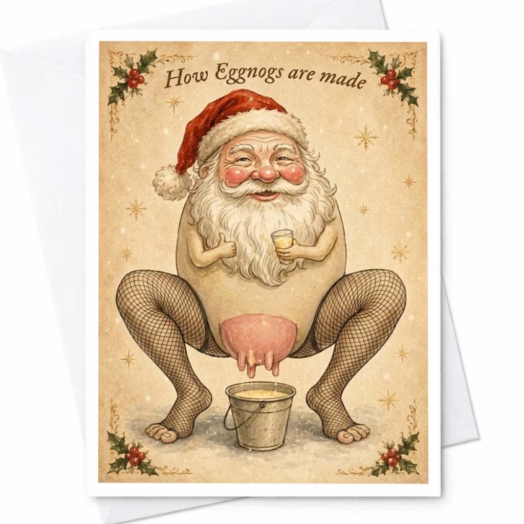 How Eggnogs Are Made Funny Christmas Card Santa Holiday Greeting Card For Friends Unique Xmas Card C6236
