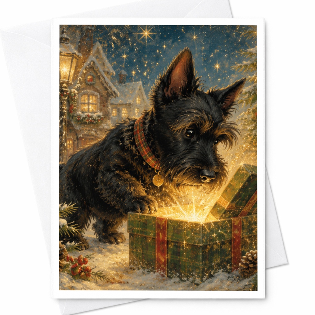 Christmas Dog Greeting Card Cute Holiday Card With Dog And Gift Box Festive Winter Scene For Dog Lover Animal Lover C6237