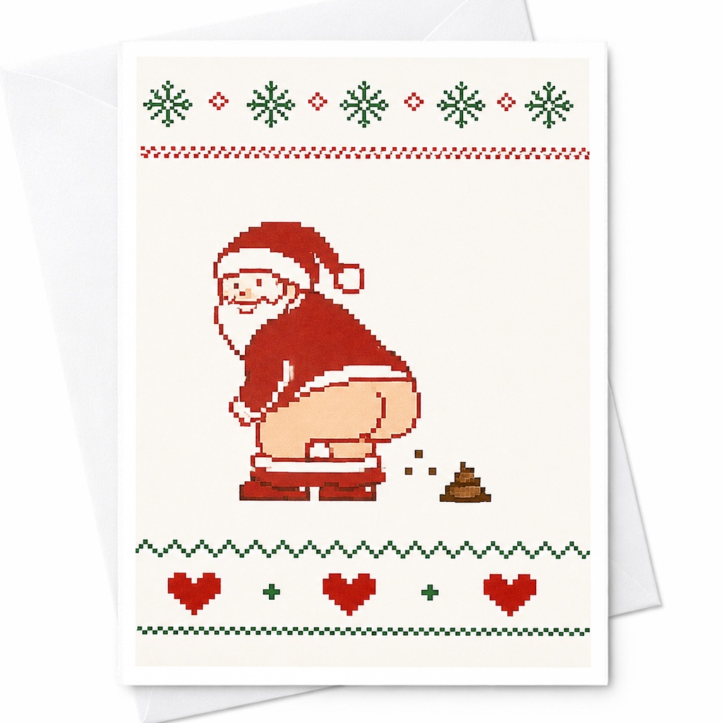 Funny Santa Christmas Card Holiday Greeting Card For Him Her Cute Festive With Santa Illustration C6244