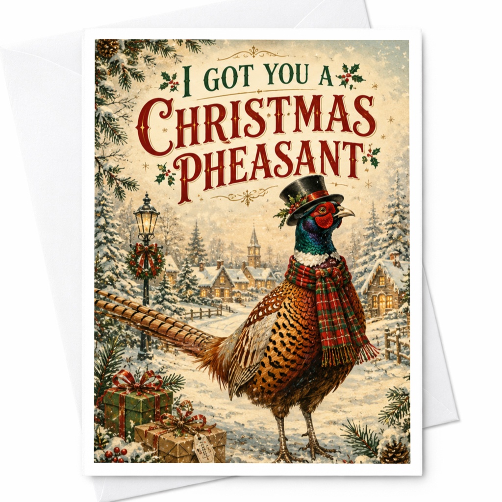 I Got You A Christmas Pheasant Funny Christmas Card Pheasant Illustration Holiday Greeting Card For Friend Animal Lover C6149