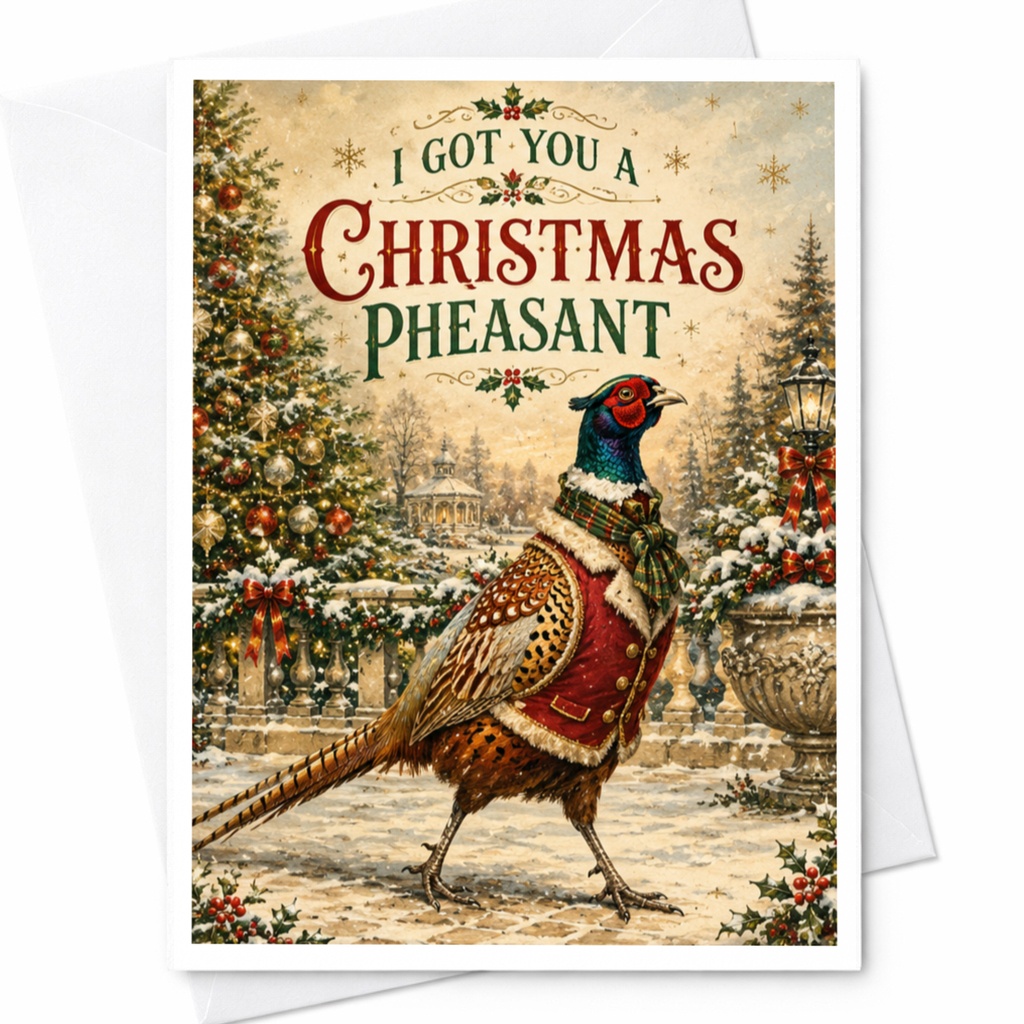 I Got You A Christmas Pheasant Funny Christmas Card Festive Holiday Greeting Card Animal Lover Cute Pheasant Illustration C6150