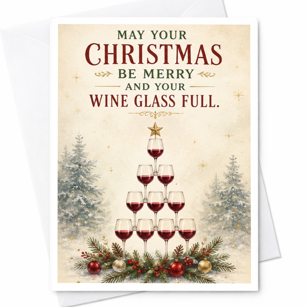 May Your Christmas Be Merry And Your Wine Glass Full Christmas Card Wine Lover Holiday Greeting Card Funny Festive Card C6151