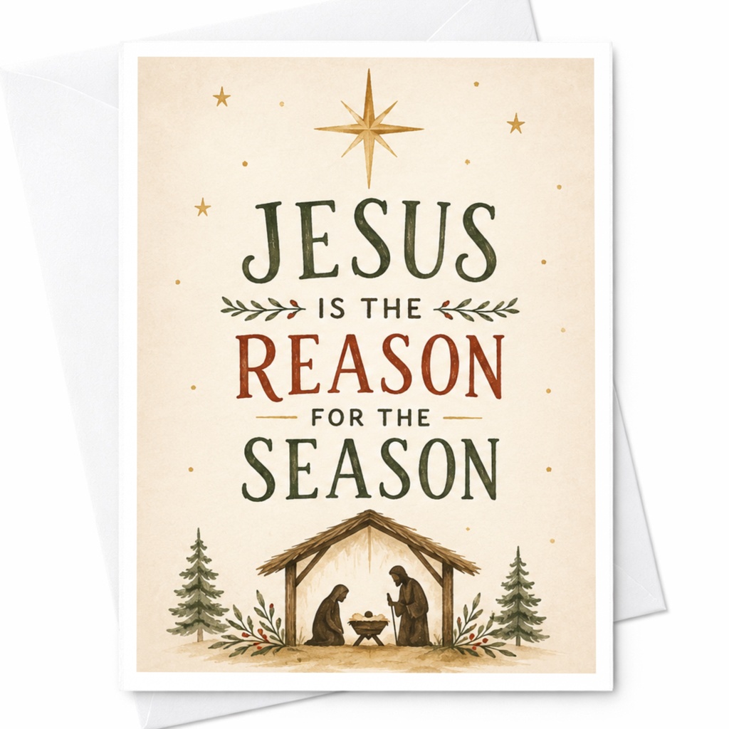 Jesus Is The Reason For The Season Christmas Card Nativity Scene Religious Holiday Card Christian Greeting Card C6157