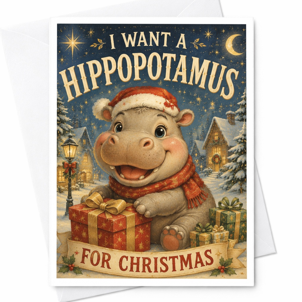 I Want A Hippopotamus For Christmas Cute Christmas Card Funny Holiday Greeting Card Animal Lover Festive Hippo Card For Kids C6170